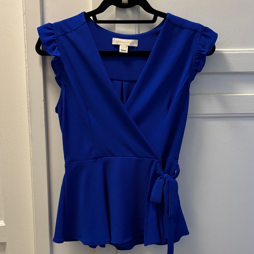 Monteau Royal Blue Ruffle Sleeve Blouse